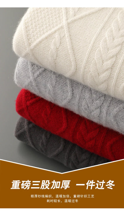 100% Pure Merino Wool Pullover 2025 Autumn/Winter New Men's Round Neck Business Casual Cashmere Sweater Loose Solid Color Tops