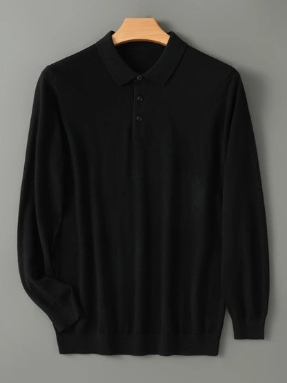 Men's Merino Wool Sweater Polo Collar Pullover Autumn Winter New Cashmere Knitwear Casual Loose Men's Shirts Tops Warm Soft