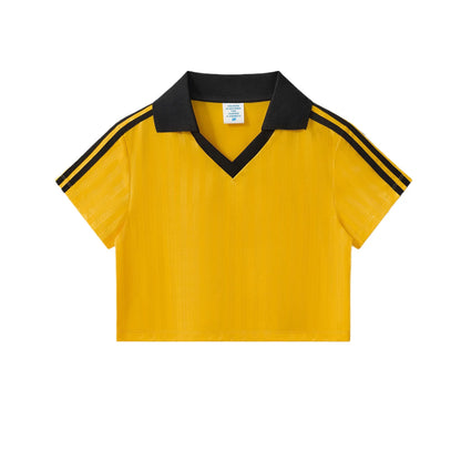 Customized LOGO Women's Spice Girls V-Neck Football Sports T-Shirt Patch Striped Casual Retro Short Sleeve Top