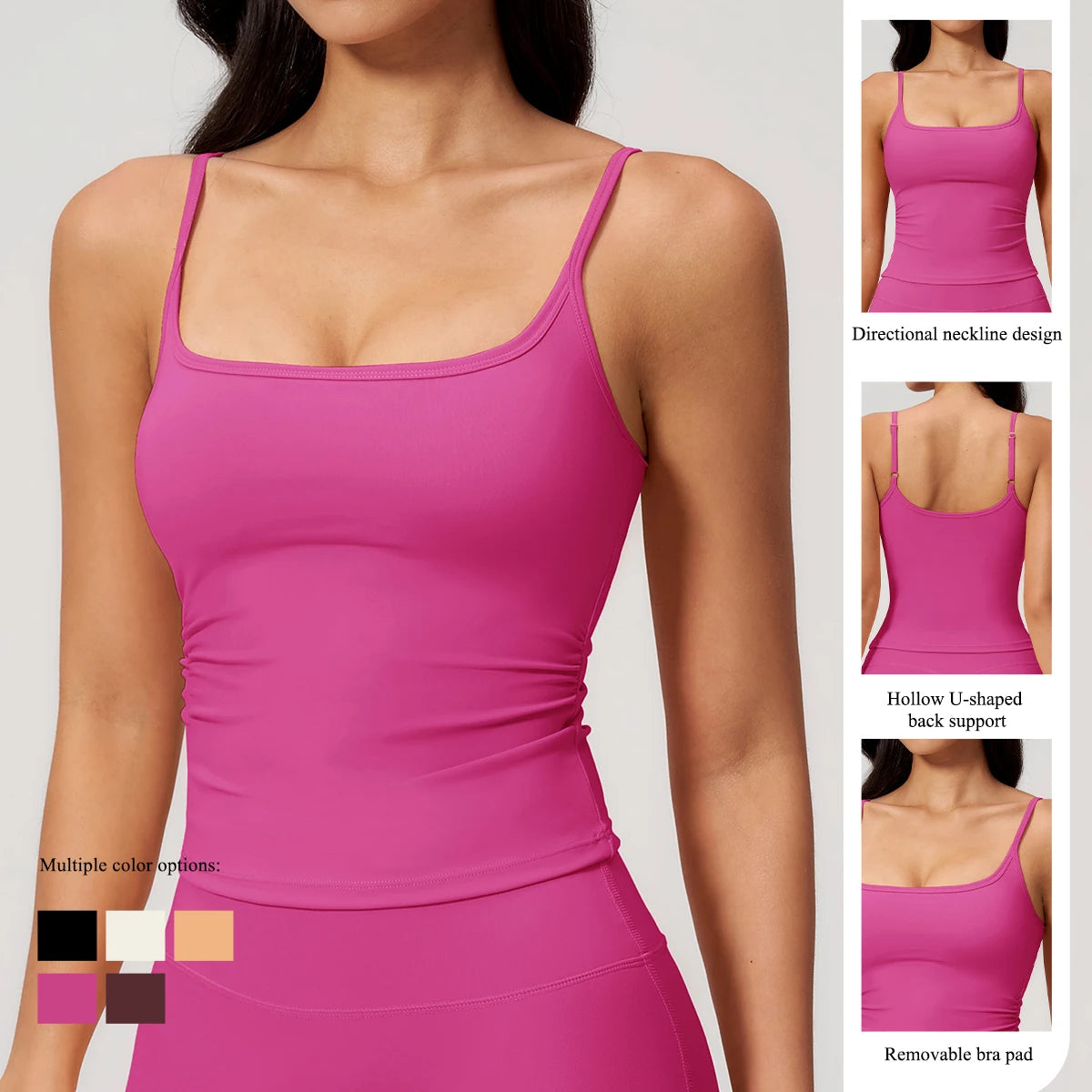 Hearuisavy Women Shockproof Sexy Yoga Tank Top Running Gym Vest Removable Breast Pads Fitness Quick Dry Sports Sleeveless Top