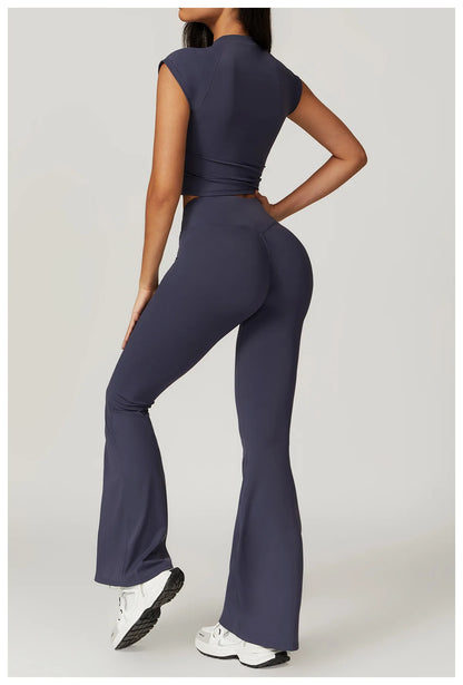 2 Pieces Yoga Set Gym Clothes Sportswear Yoga Suits For Women Fitness Short Sleeve Crop Top Tracksuits Sports Bra Gym Leggings
