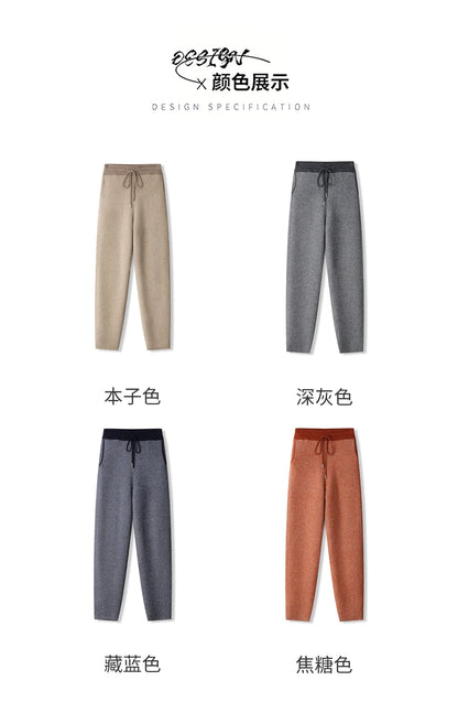 Soft 100% Merino Wool Straight-leg Pants For Men Jacquard Warm Knitted Pants Autumn Winter Thick Bottom Wear