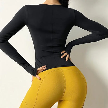Cloud Hide SEXY Zipper Sports Jacket for Women Long Sleeve Black Yoga Shirt Gym Fitness Coat Running Autumn Winter Workout Top