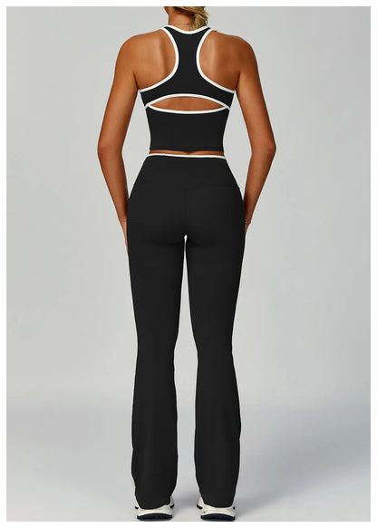 2PCS Workout Clothes Wide Leg Pant Yoga Suits Solid Color Bra Sports Set Gym Tracksuits Female Quick Dry Fitness Suit Sports Set