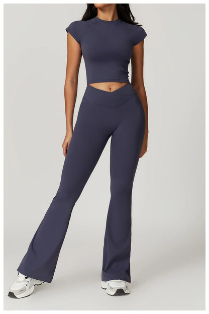 2 Pieces Yoga Set Gym Clothes Sportswear Yoga Suits For Women Fitness Short Sleeve Crop Top Tracksuits Sports Bra Gym Leggings