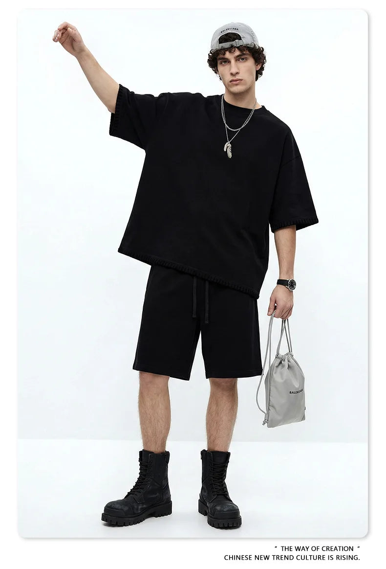 Custom LOGO Men's 240G Cotton Polyester American Cool Short Width Boxyfit Loose Short Sleeve T-Shirt Casual Top