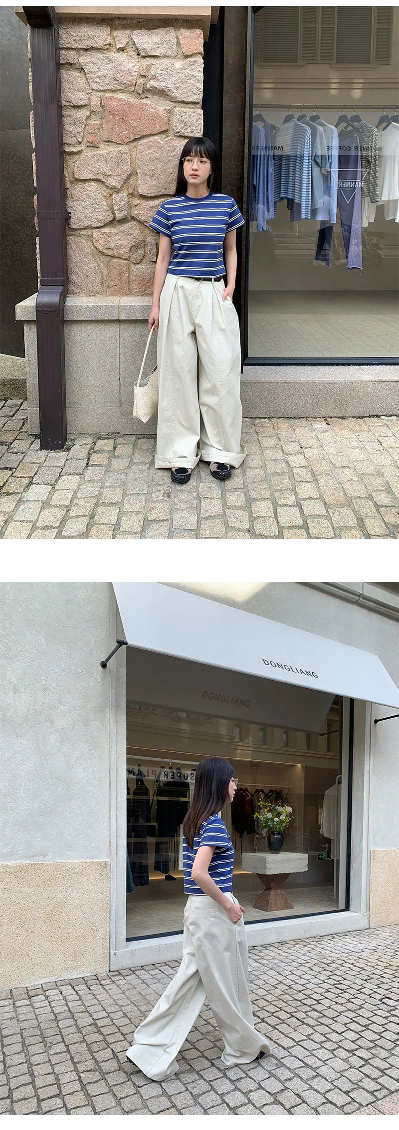 DEAT Fashion Pleated High Waisted Wide Leg Pants Women's Front Seam Straight Leg Beige Loose Trousers Summer New 7A4548