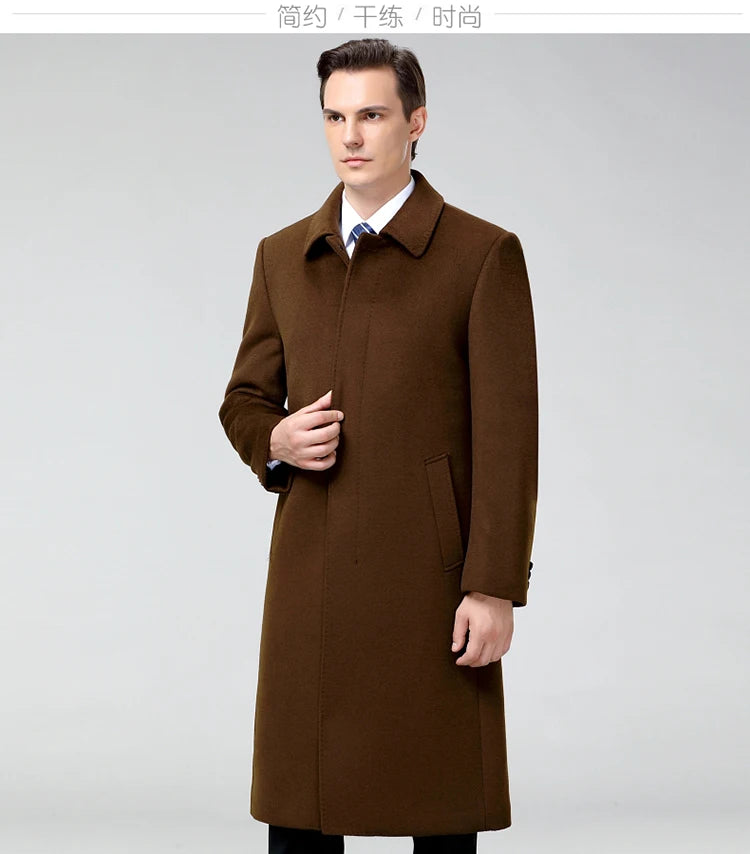 100% Cashmere Jacket Men Casual Business Men's Winter Coats Polo Collar Single Breasted Windbreaker Coat Casaco Masculino