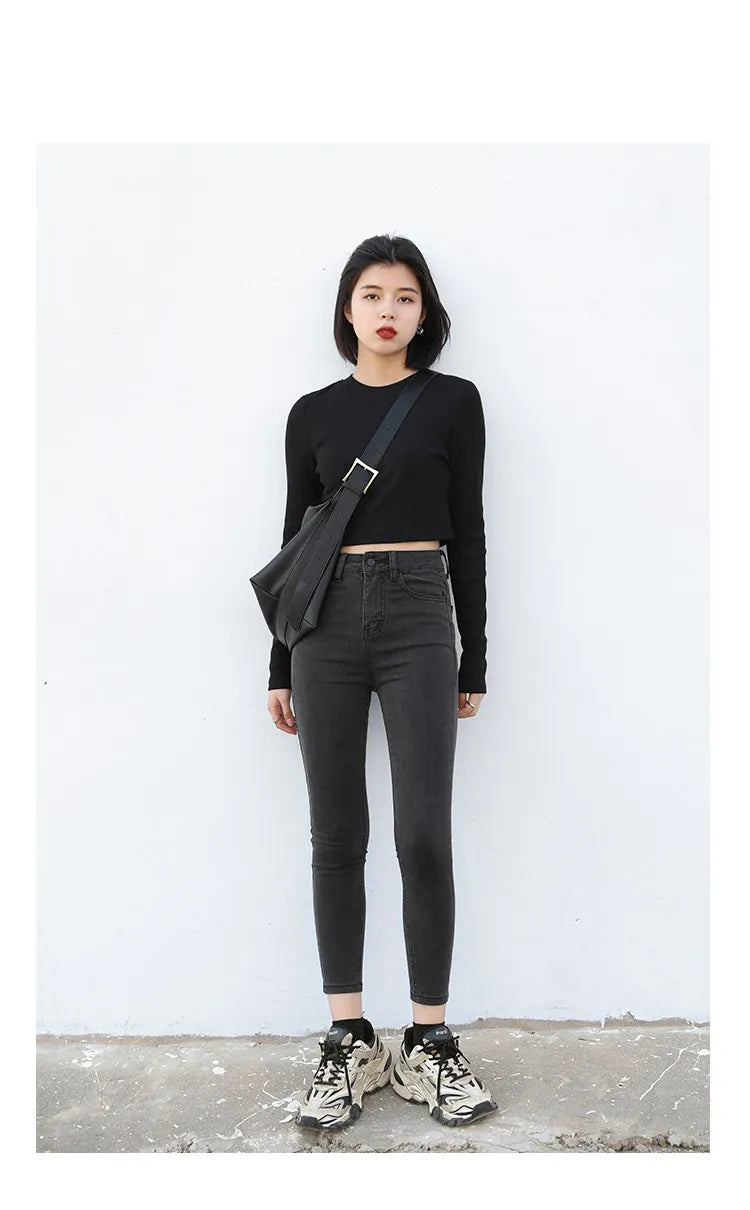 CHIC VEN Women Jeans Solid Slim Retro High Waisted Small Leg Denim Pant Skinny Pant Spring Autumn 2026