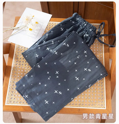 2026 Spring/Summer New Couple Sleeper Pants 100% Cotton Gauze Men's and Women's Casual Loose Home Thin Pants bottoms womens