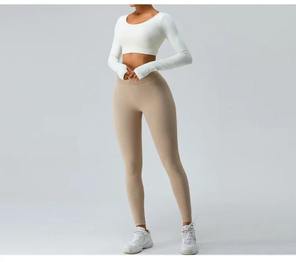 Sexy Women's Backless Shirt Seamless Crop Top Fitness Shirts Long Sleeve Gym Workout Sports Top Woman Front Yoga Tops Activewear