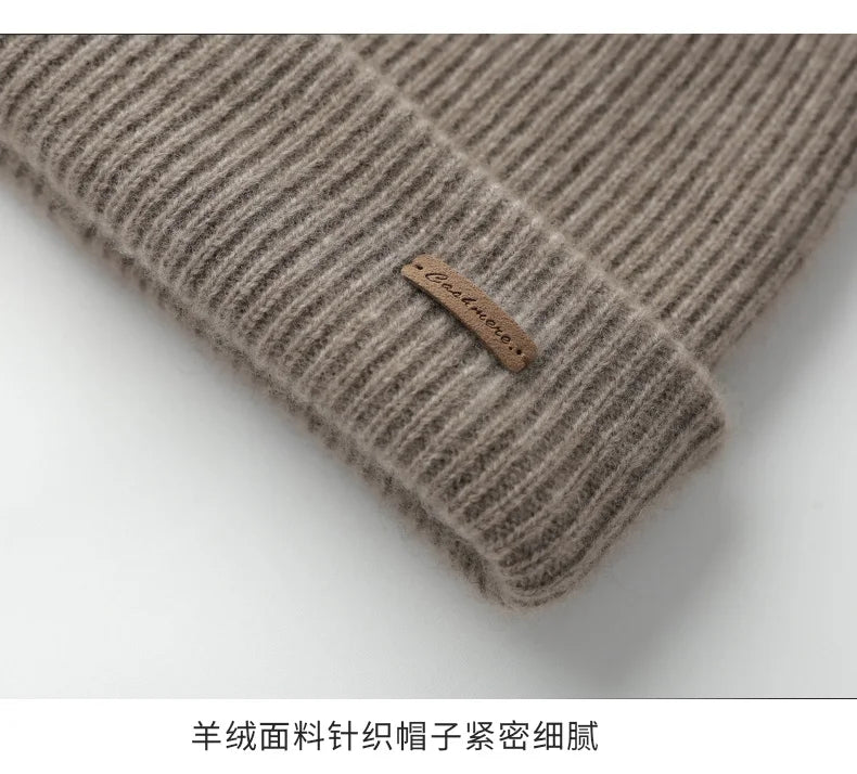 DjzDsm High Quality 100% Cashmere Knitted Hat for Men Casual Beanie Hat Thicken Cap Winter Soft Warm Cashmere Caps