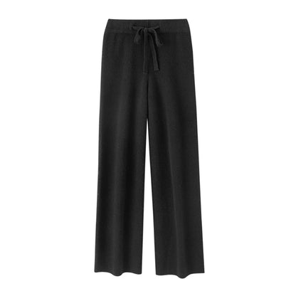Autumn Winter Fashion Basic Women 100% Merino Wool Wide Leg Pants  Simple Style Cashmere Knitted Trousers Loose Casual Pants
