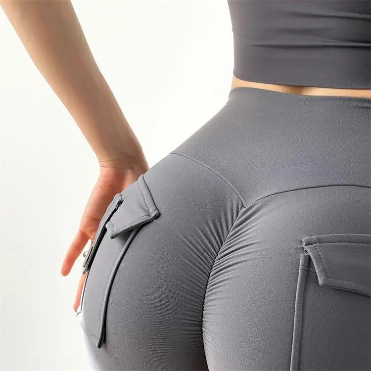 TRY TO BN Women Sport Shorts Pockets Gym Sexy High Waist Workout Push Up Booty Scrunch Biker Shorts Pants Fitness Cycling Tights