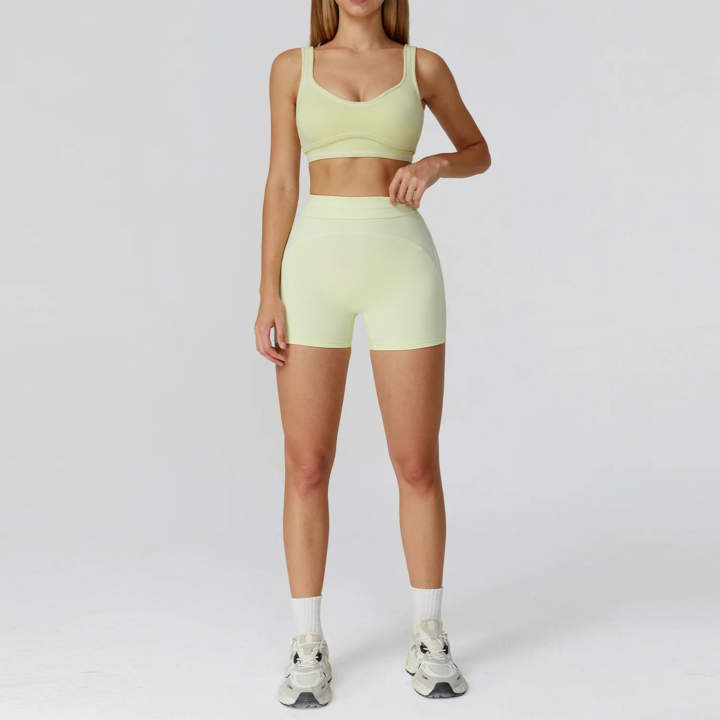 Hearuisavy Summer Yoga Set 2Pcs Women High Support Push Up Sports Top Butt-Lifting Fitness Pants Outdoor Cycling Sports Bra Suit