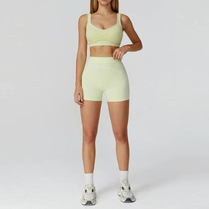 Hearuisavy Summer Yoga Set 2Pcs Women High Support Push Up Sports Top Butt-Lifting Fitness Pants Outdoor Cycling Sports Bra Suit