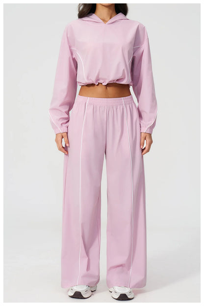 New Summer Sun Protection Set Yoga Set Women Two Piece Tracksuit Yoga Long Sleeved Wide-leg Pants Running Set Outdoor Sportswear