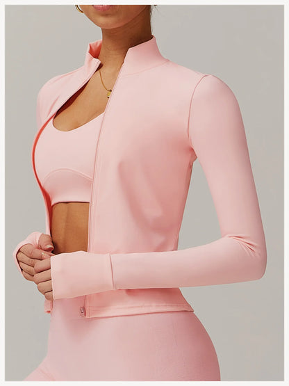 Yoga Shirts For Women Zipper Long Sleeve Fitness Jacket Running Gym Clothes Workout Dry Fit Breathable High Elastic Sports Top