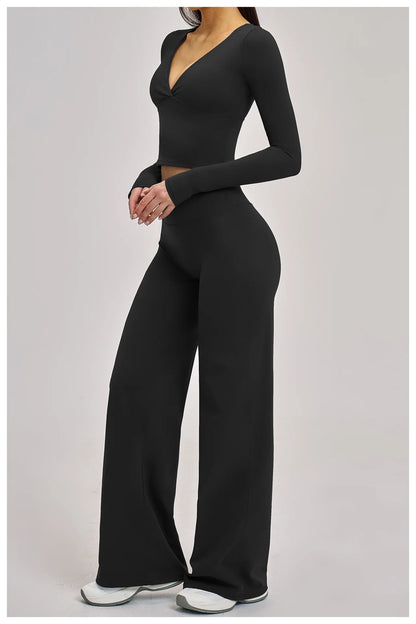 2PCS Yoga Set Women Tracksuits Workout Outfits Sportswear Gym Clothing Female Fitness Long Sleeve High Waist Leggings Yoga Suit