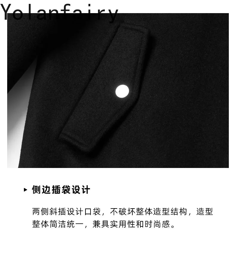 YOLANFAIRY 2025 Light Luxury 95% Wool 5% Cashmere Coats for Men Fashion Woolen Jacket Man Clothing Detachable Lapel Wool Coat