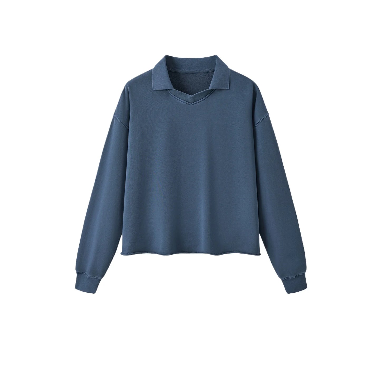 Custom LOGO men's clothing 380G old money wind 100% cotton BOXY short and wide washed old small V-neck curling terry sweater