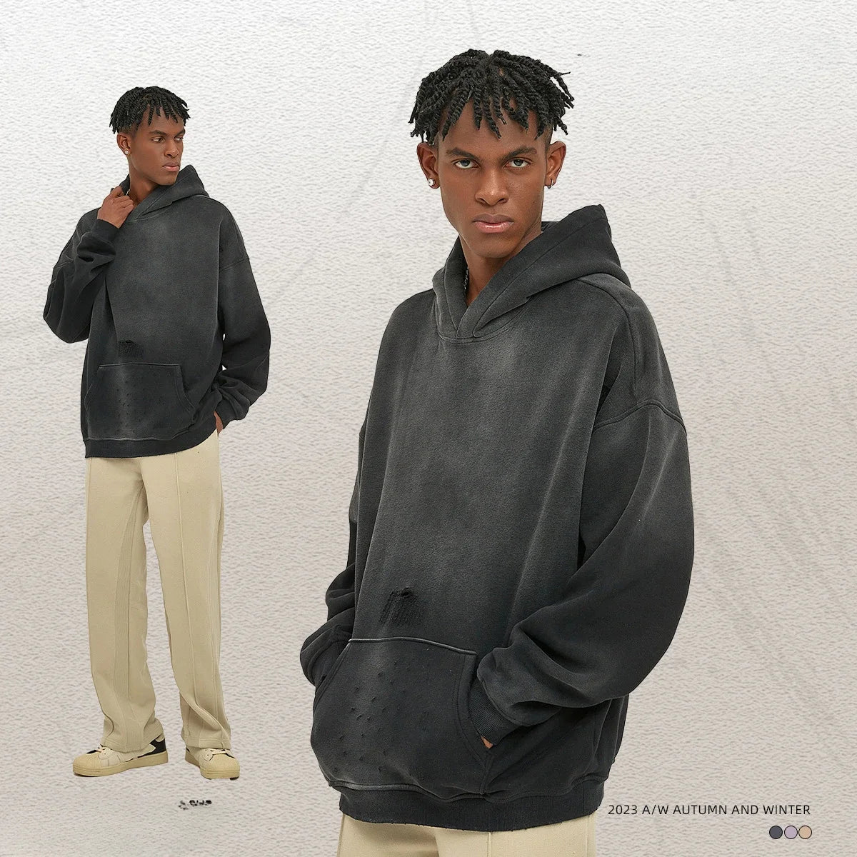 Custom LOGO2024 autumn winter men's women's new 360G cotton polyester spray horse washing water edging tide brand hooded sweater