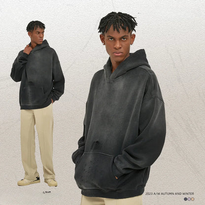 Custom LOGO2024 autumn winter men's women's new 360G cotton polyester spray horse washing water edging tide brand hooded sweater