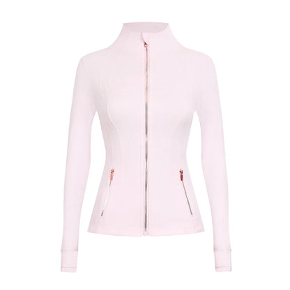 Personalized LOGO custom women's gold zip jacket tight stand-up collar quick-drying fitness running yoga suit 41-color S-3XL top
