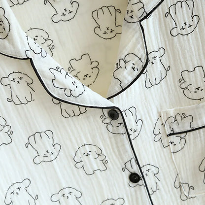 2026 New Spring and Autumn Women's Pajama Set 100% Cotton Crepe Cute Long sleeved Pants Two piece Printed Loose Home Fury