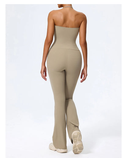 New Summer Women Sleeveless Yoga Jumpsuit Female Gym Flared Overalls Neck-hanging Backless Sportswear Sport Outfit For Woman