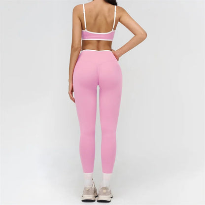 TRY TO BN Gym Set Sport Bra Women's Tracksuit Fitness Contrasting Color High Waist Leggings Two Pieces Suit Running Yoga Clothes