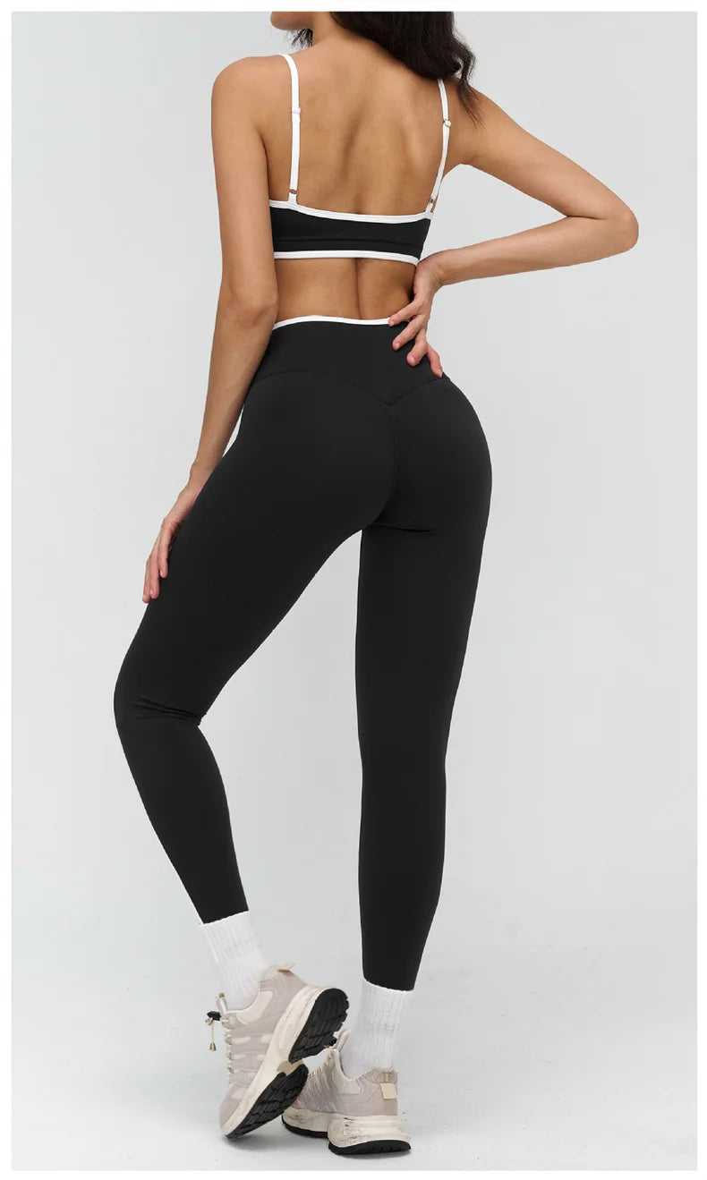 TRY TO BN Gym Set Sport Bra Women's Tracksuit Fitness Contrasting Color High Waist Leggings Two Pieces Suit Running Yoga Clothes