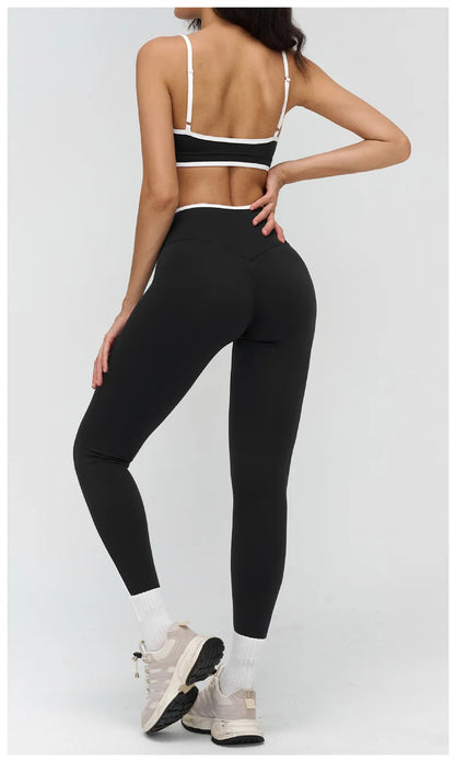 TRY TO BN Gym Set Sport Bra Women's Tracksuit Fitness Contrasting Color High Waist Leggings Two Pieces Suit Running Yoga Clothes