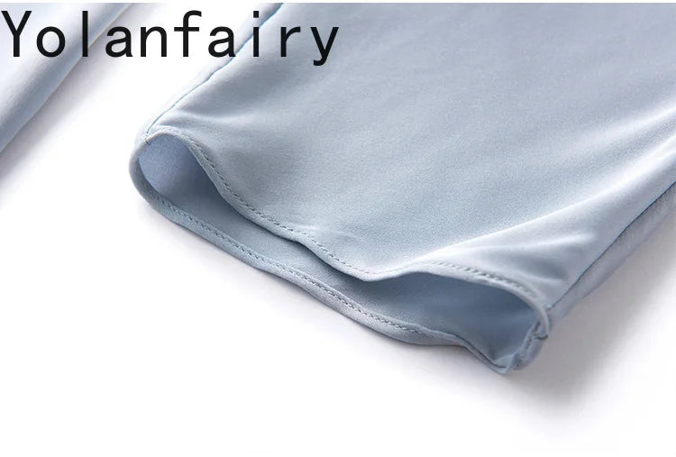 YOLANFAIRY 23MM 93% Real Mulberry Silk T Shirts for Women Summer O-neck Blouse Woman Elegant Shirt Loose OL Tops and Blouses