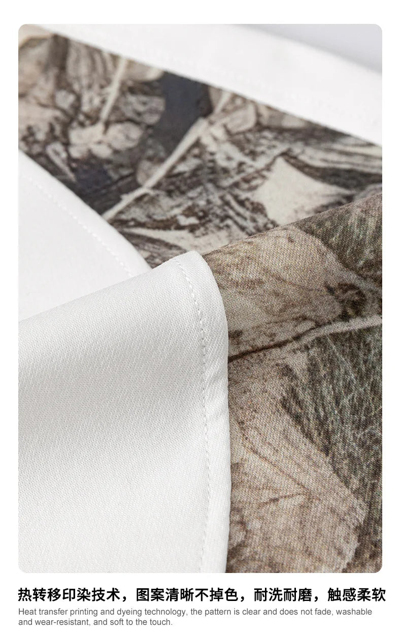 Custom LOGO men's summer camouflage splicing 240G quick-drying cotton polyester short-sleeved T-shirt loose sports shorts set