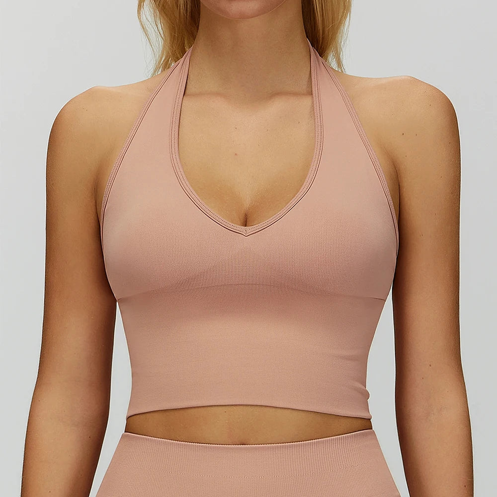 Sexy Seamless Sports Bras Halter Yoga Bra Women Fitness Gym Top Shockproof Running Workout Fast Dry Underwear Female Yoga Vest