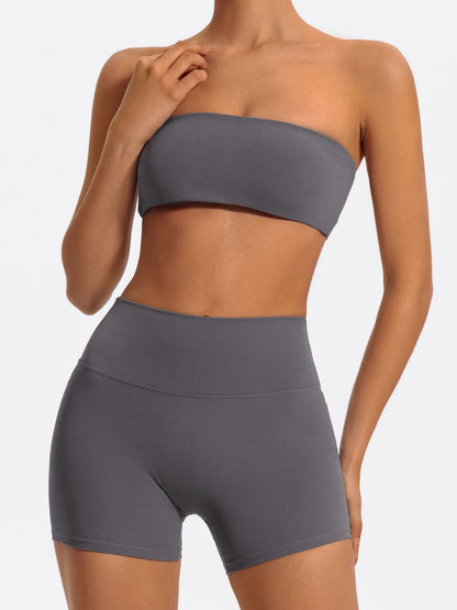 Summer Two Piece Fitness Sports Set Women Workout Yoga Outfit Strapless Bra Woman 2Ps Gym Crop Top Deportivos Mujer Gym Suits