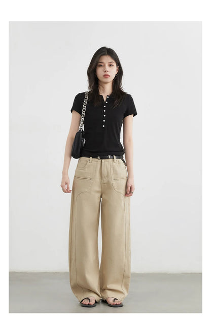 CHIC VEN Women Jeans Solid Loose Casual New Split Wide Leg Denim Pant Workwear Female Trousers Spring Autumn 2025