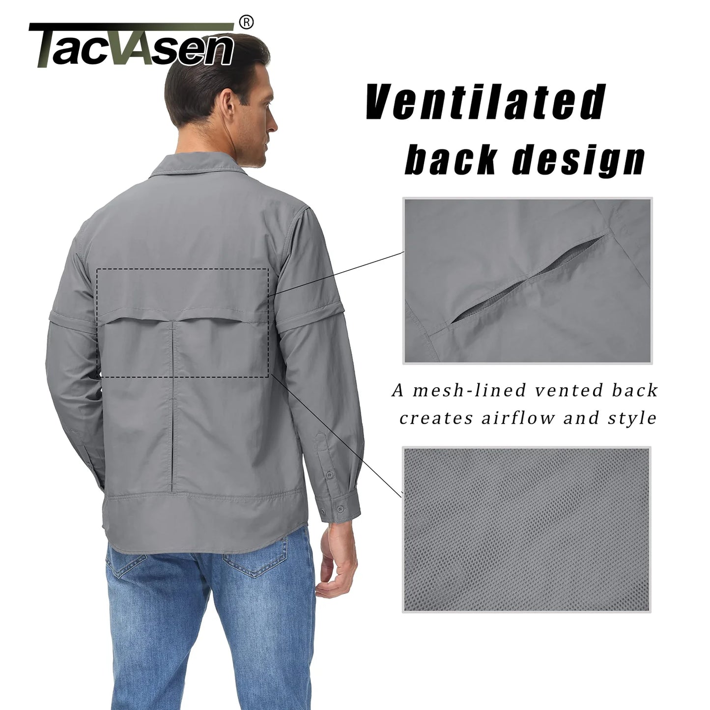 TACVASEN Quick Dry Long Sleeve Cargo Work Shirts with Pockets Mens Nylon Safari Hiking Shirts Button Down Shirts Clothes Males