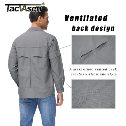 TACVASEN Quick Dry Long Sleeve Cargo Work Shirts with Pockets Mens Nylon Safari Hiking Shirts Button Down Shirts Clothes Males