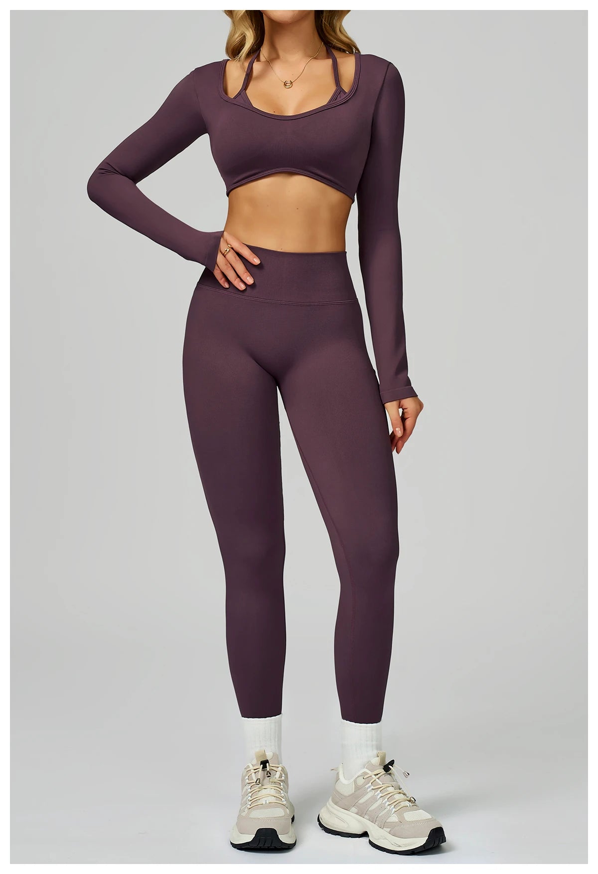 Women Sexy Solid Crop Tops Gym Workout Shirts Yoga Sports Long Sleeve Female Fitness T-Shirt Exposed Navel Quick Dry Sports Tops