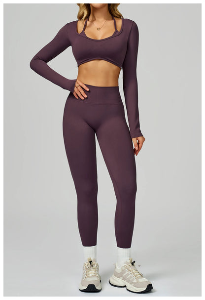 Women Sexy Solid Crop Tops Gym Workout Shirts Yoga Sports Long Sleeve Female Fitness T-Shirt Exposed Navel Quick Dry Sports Tops