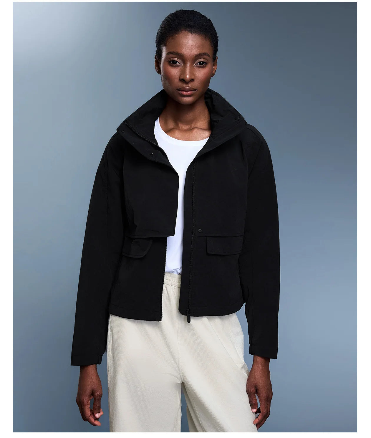 Custom LOGO women's autumn light and breathable waterproof trench coat stand-up collar hooded casual short pocket sports jacket