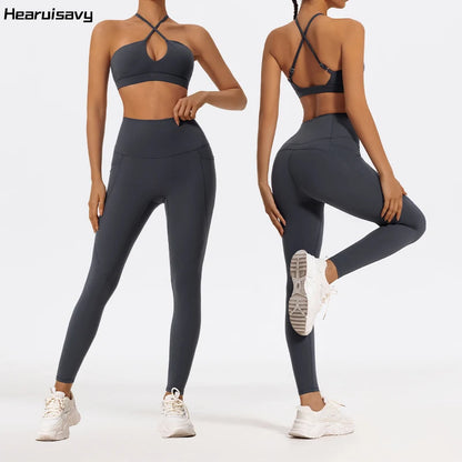 Hearuisavy Ultra-Soft Fabrics 2Pcs Sports Set Women Cross Workout Clothing Gym Suit High Waist Legging Quick Dry Yoga Clothes