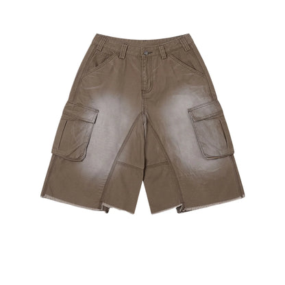 Custom LOGO men's 310G heavy 100% cotton summer American street multi-pocket retro washed old loose tooling seven-point shorts