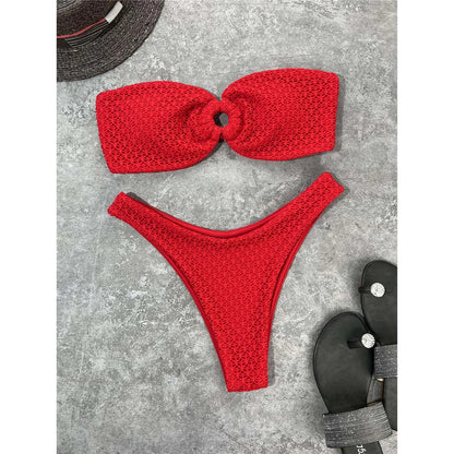 Wrinkled Bandeau High Cut Bikini Women Swimwear Female Swimsuit Two-pieces Bikini set Strapless Bather Bathing Suit Swim V3367