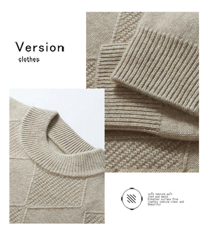 Autumn Winter New Style 100% Goat Cashmere Men's Mock Neck Diamond Knitted Base Shirt Casual Business Top Fashionable Knitwear