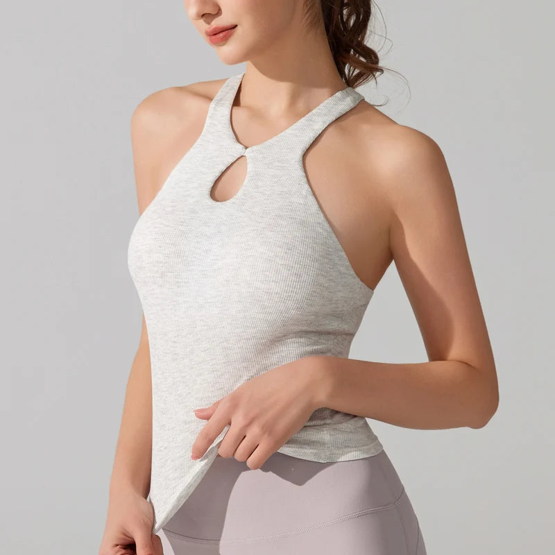VITALINOVO Women's Tank Top High Neck Ribbed Raceback Going Out Basic Tops with Built-in Bra Summer Sleeveless Yoga Slim Fitted