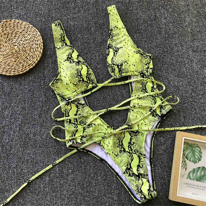 Sexy Bandage Wrap Around Tummy Cut Out Deep V Monokini One Piece Swimsuit Women Swimwear Female Bather Bathing Suit Swim V1037