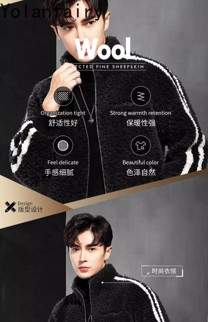 YOLANFAIRY 100% Wool Mens Real Fur Coat Men Luxury Clothing Winter Jacket For Men High Quality Short Jacket куртка мужская 2024